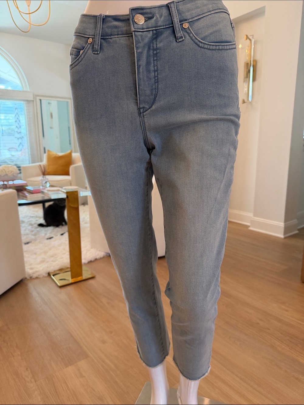 H by Halston  Bleached Denim Cropped High-Rise Jeans